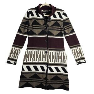Giorgio SzSm Italy Made Southwestern WoolBlend LongKnit Cardigan Buttons Pockets